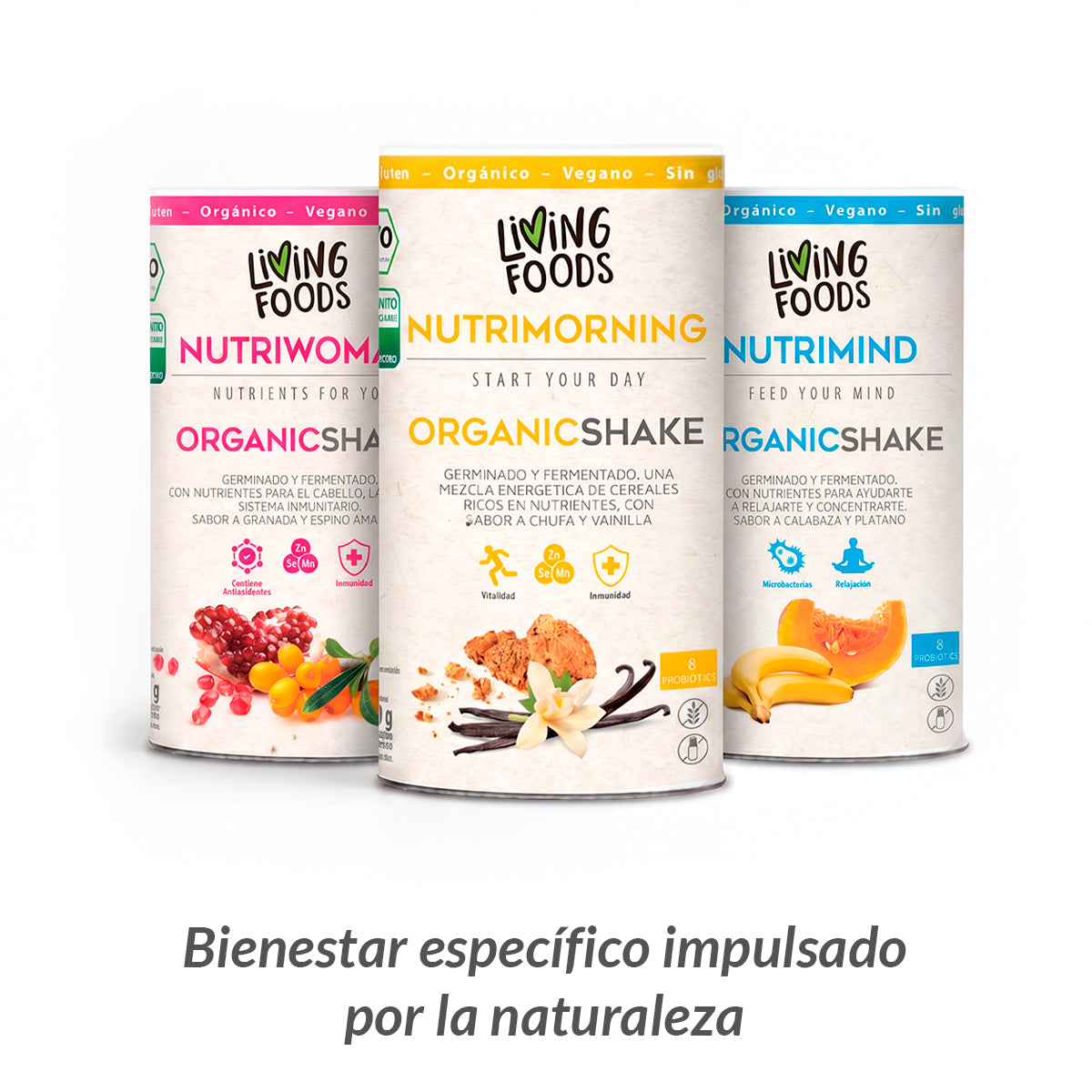 Productos Nutri Orgánicos de Living Foods elaborados con ingredientes ecológicos.