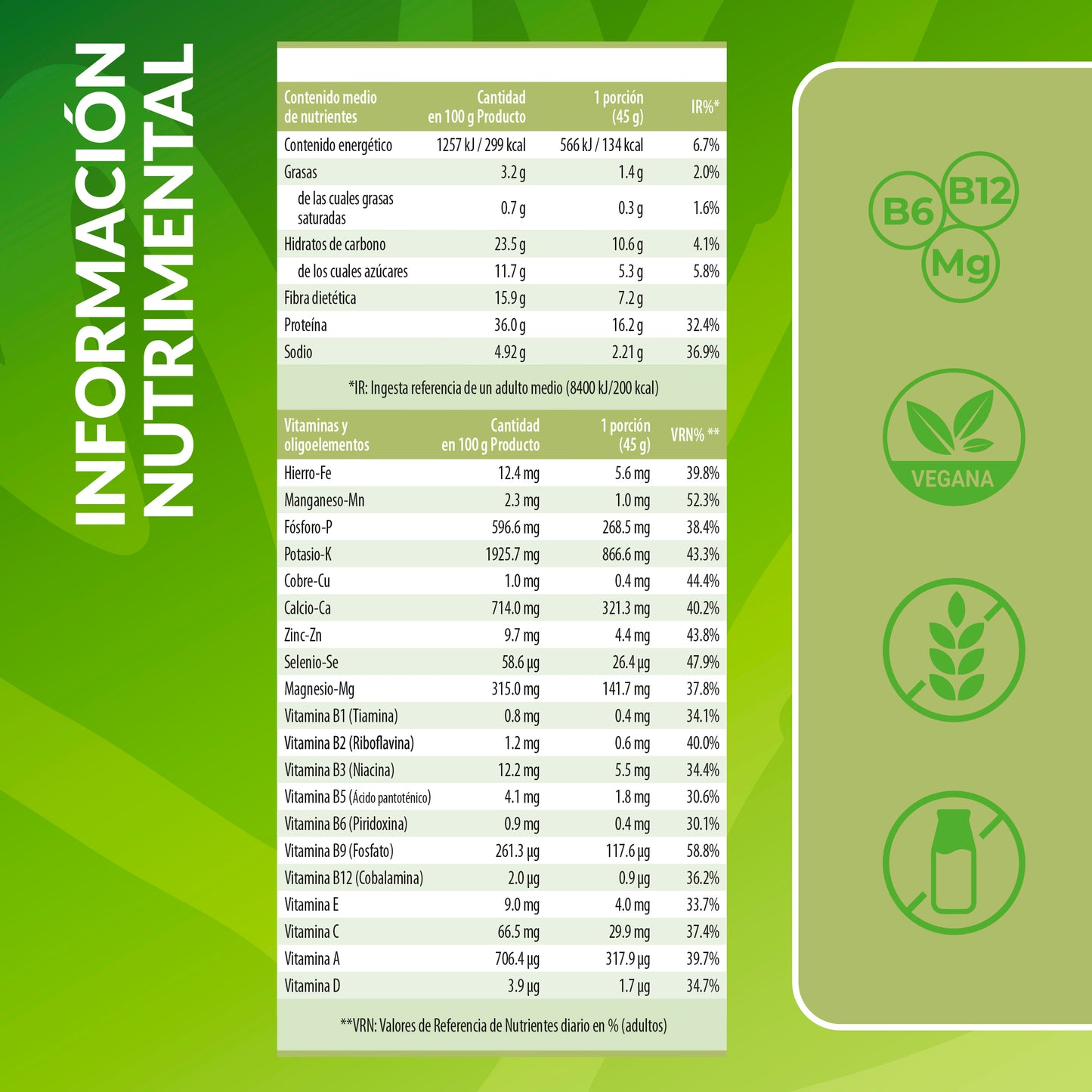 Información nutricional del batido de proteína vegetal sabor chícharo green pea soup Living Foods.