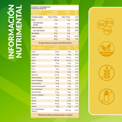 Información nutricional del batido de proteína vegetal sabor Panettone cake Living Foods.