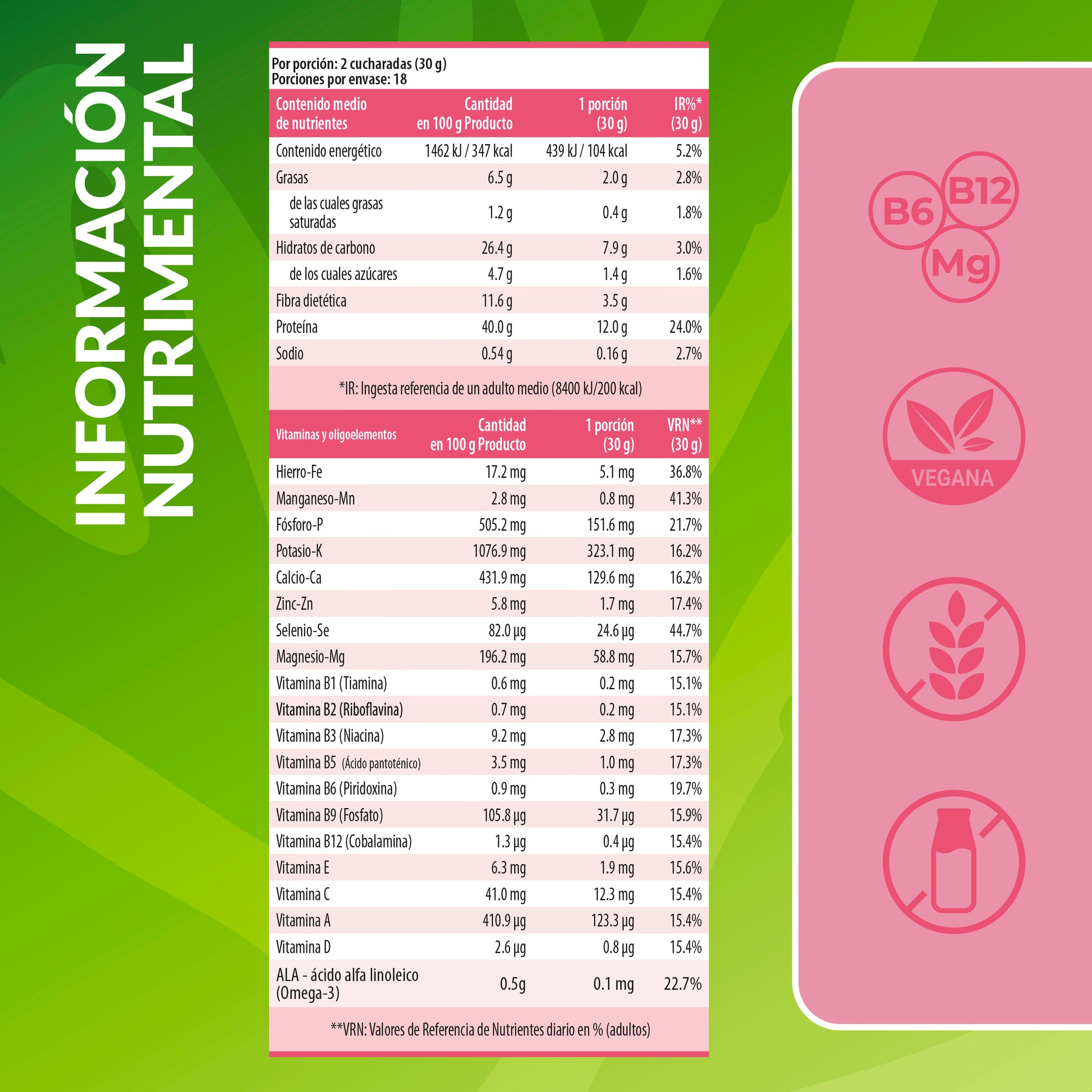 Información nutricional del batido de proteína vegetal sabor fresa strawberry smoothie bowl  Living Foods.