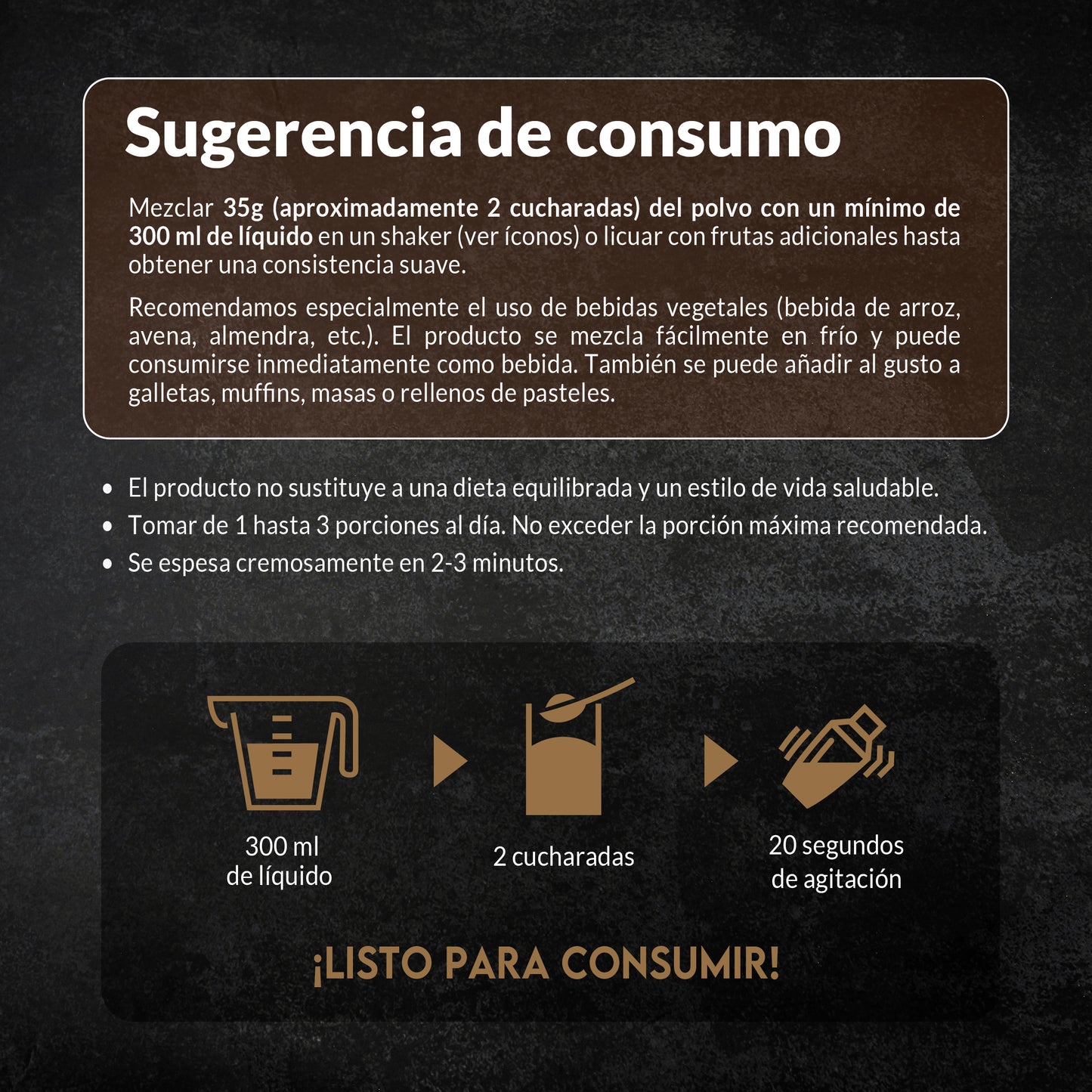 Sugerencias de uso de la proteína vegana Sport sabor chocolate Living Foods.