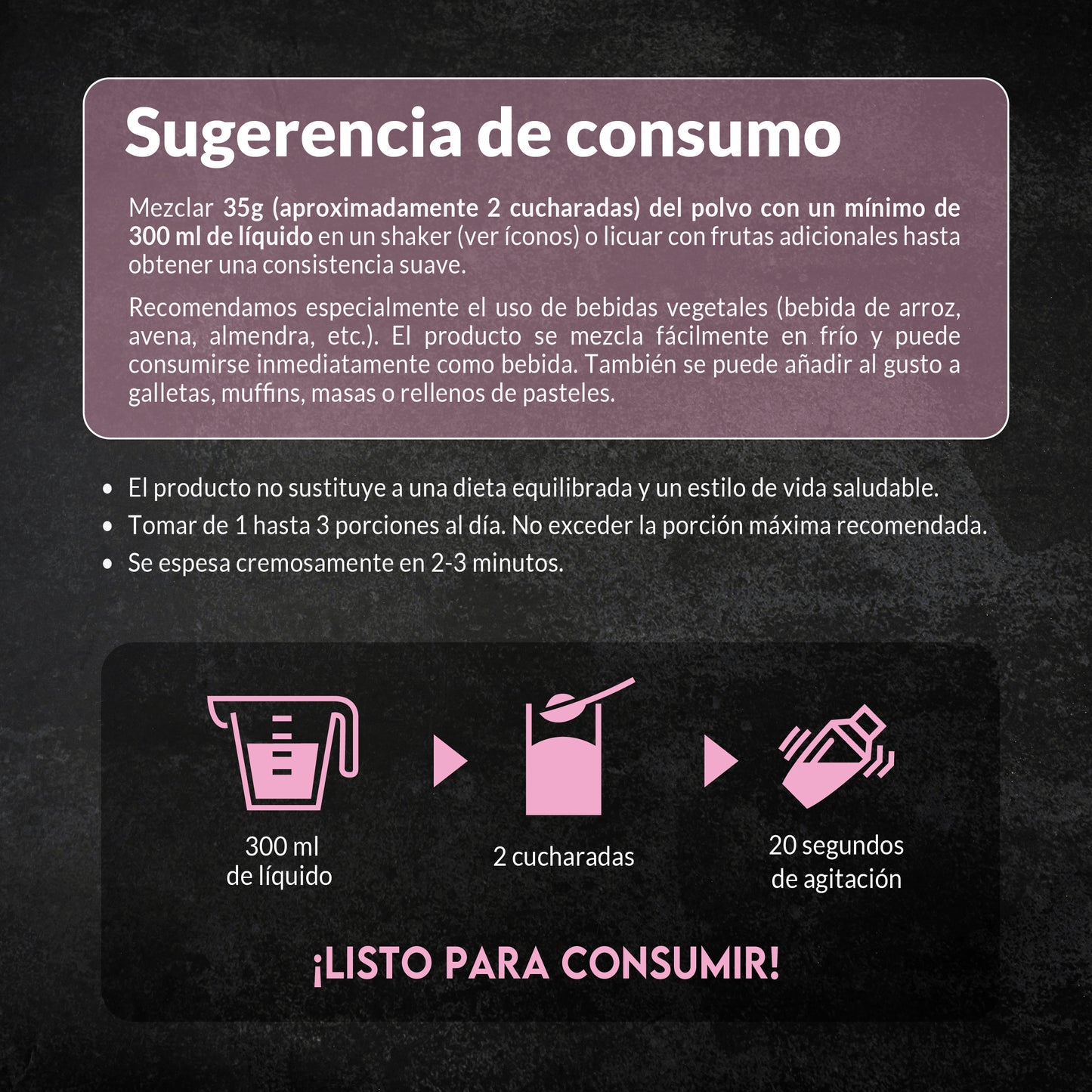 Sugerencias de uso de la proteína vegana Sport sabor fresa Living Foods.