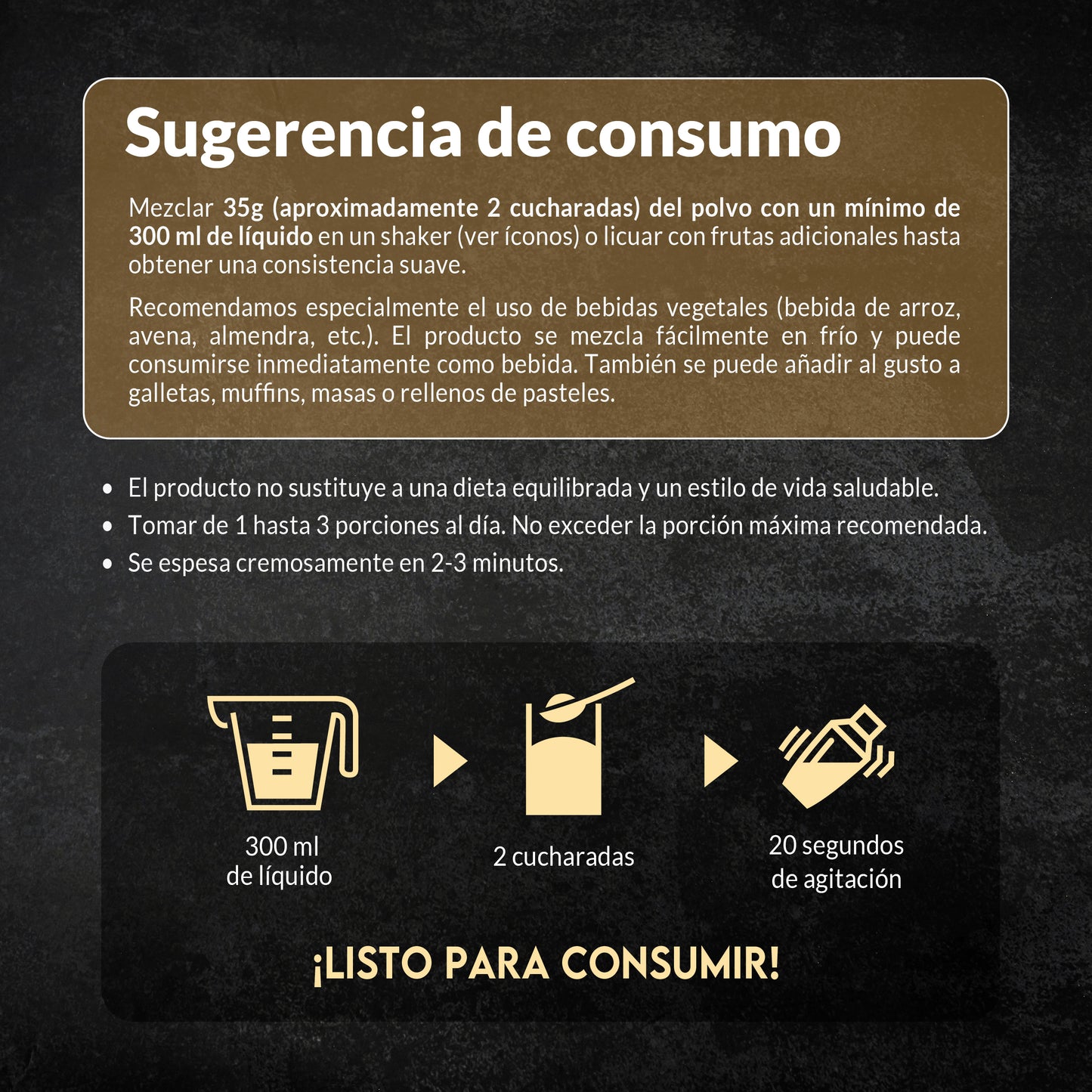 Sugerencias de uso de la proteína vegana Sport sabor vainilla Living Foods.
