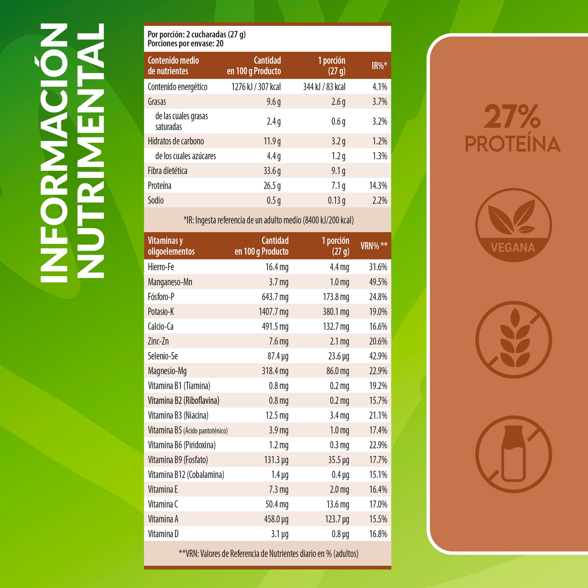 Información nutricional del Pack Active Balance chocolate Living Foods.