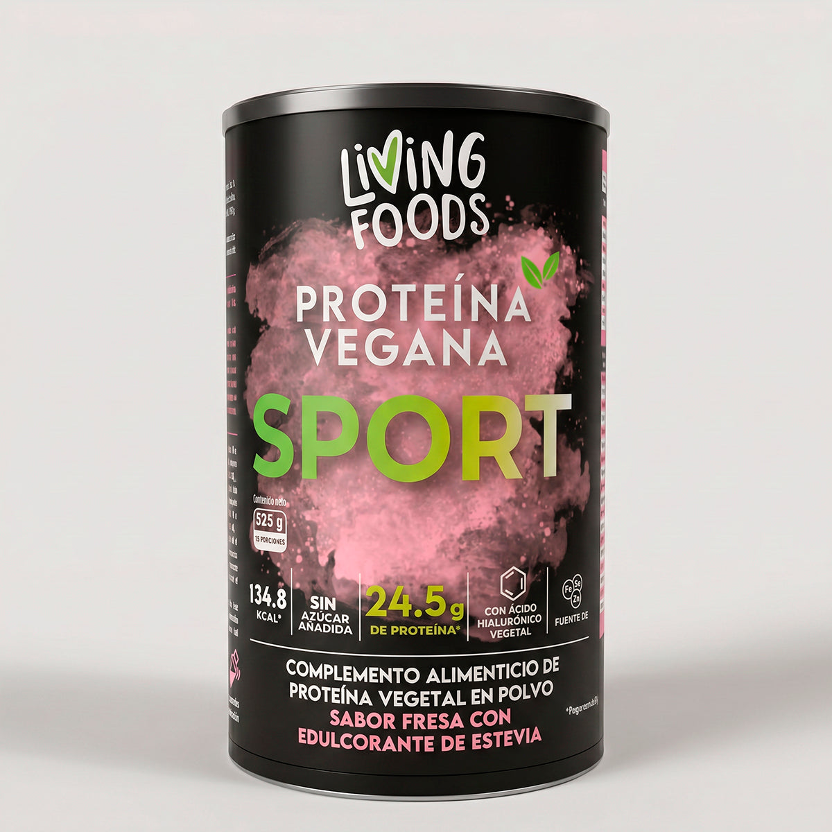 Proteína vegana Sport sabor fresa de Living Foods con semillas germinadas.