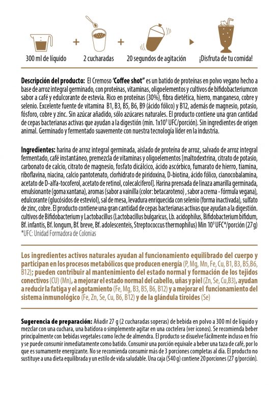 Información adicional Cofee Shot.
